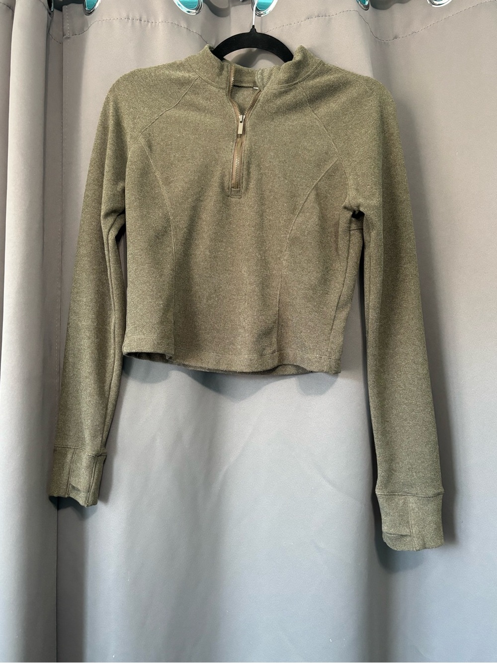 Cropped Olive Brown Half-Zip Sweatshirt